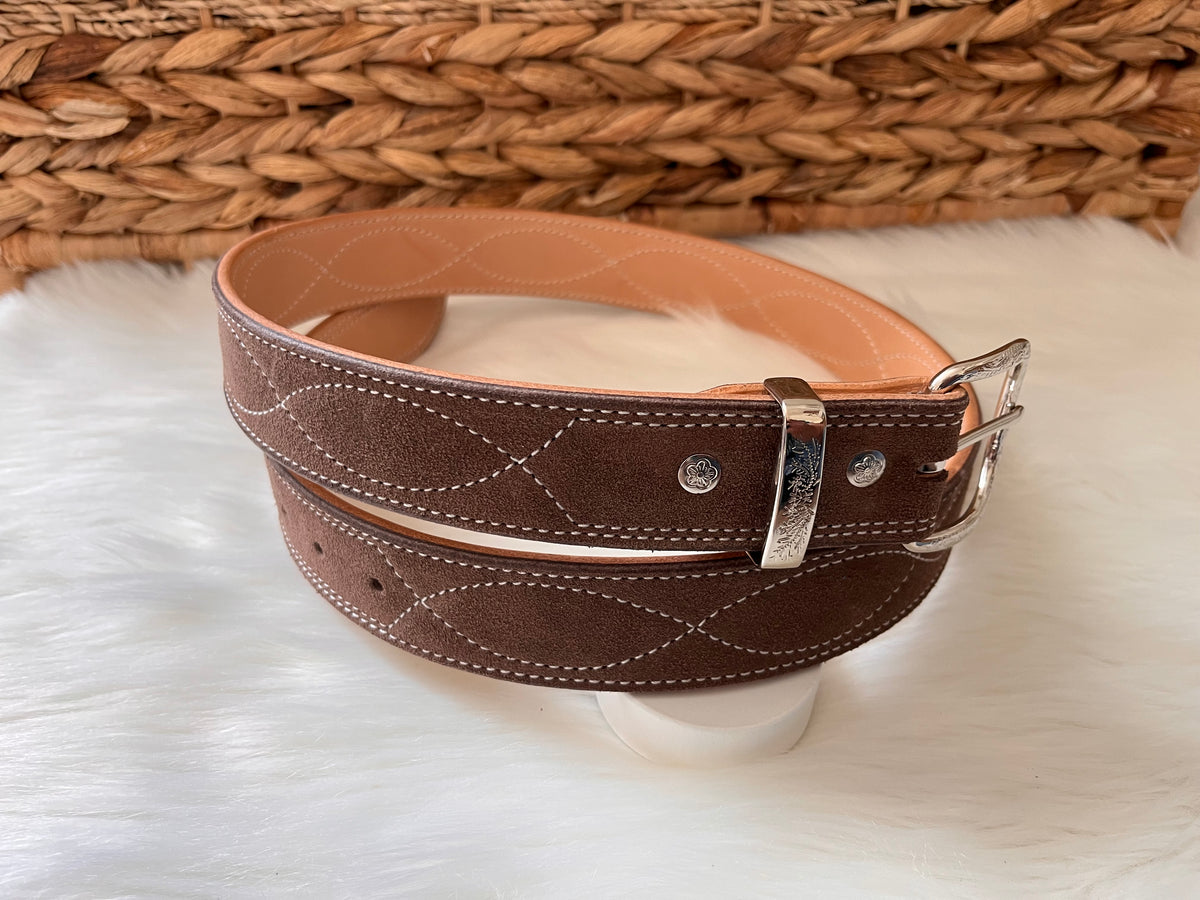 Medium Brown suede belt oval stitching