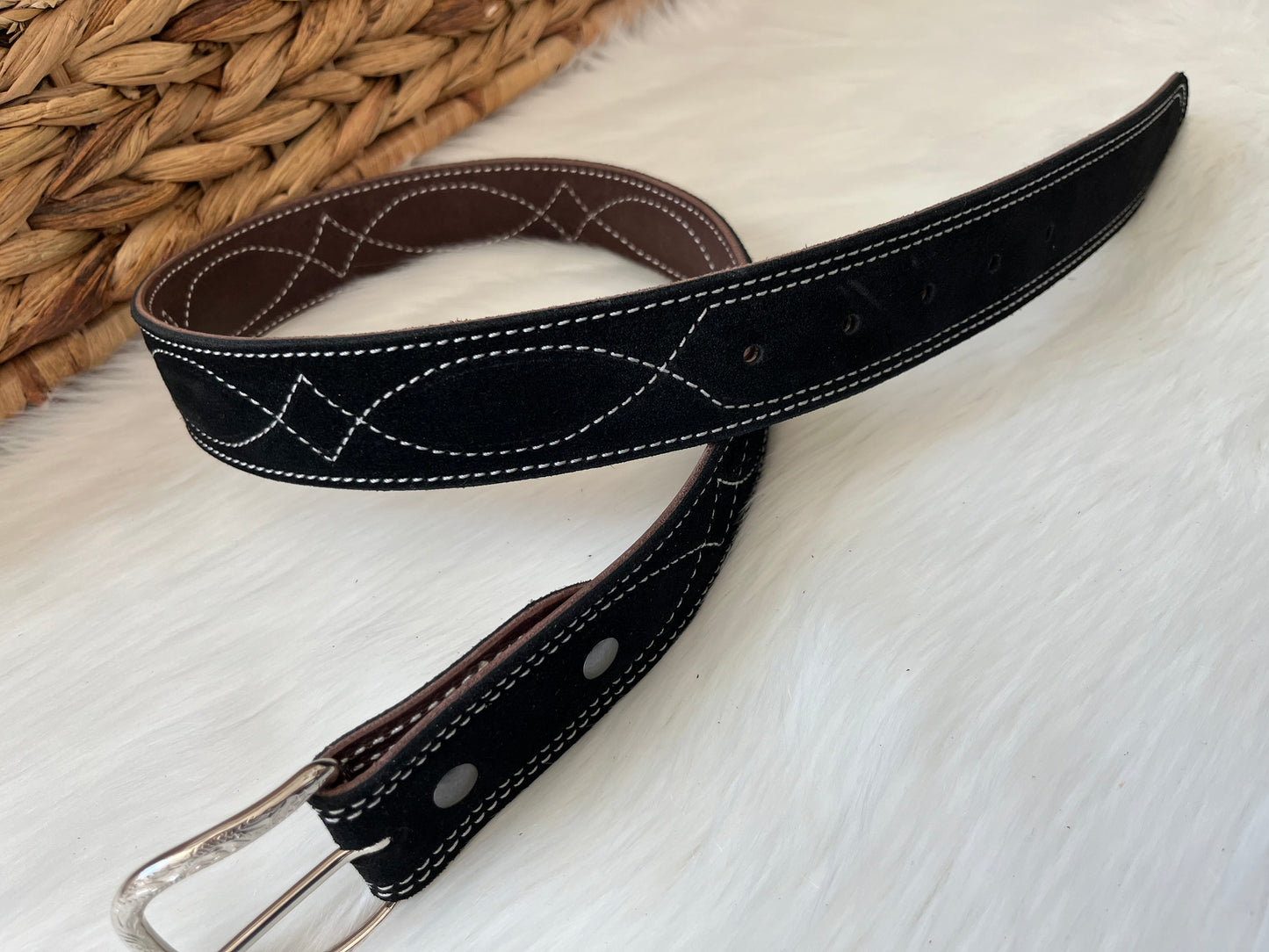 Black suede belt   Gunslinger stitching