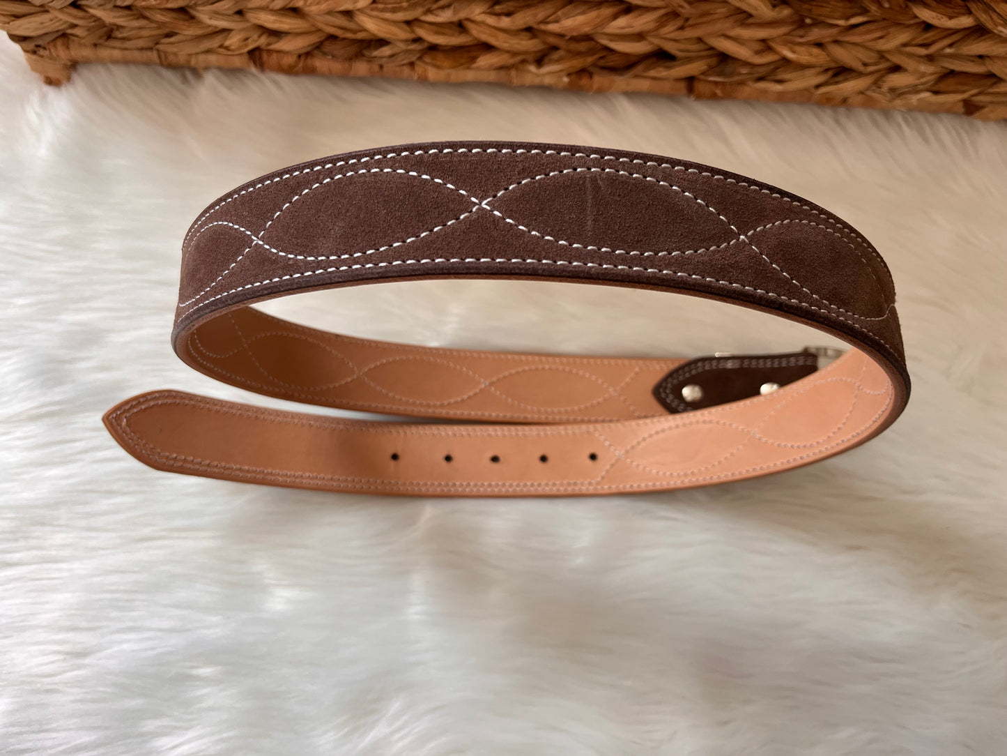 Medium Brown suede belt oval stitching