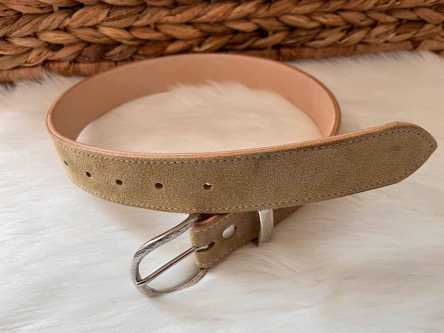 Beige Suede Belt  single stitching