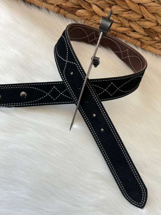 Black suede belt   Gunslinger stitching