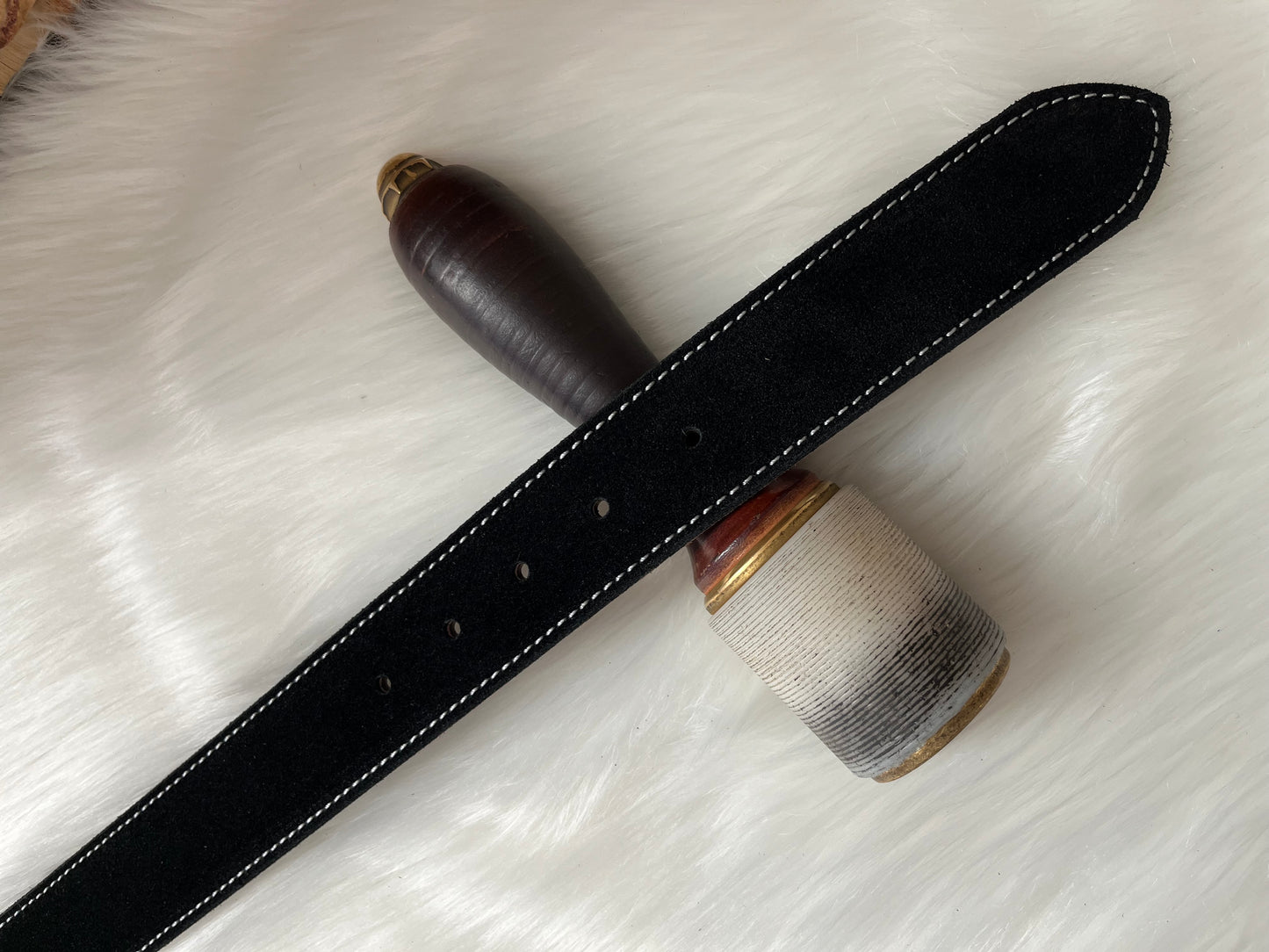 Black suede belt   Single stitching