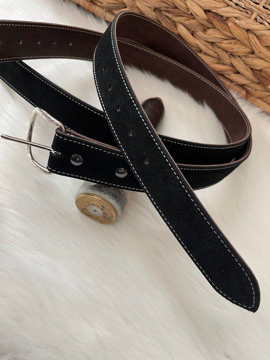 Black suede belt   Single stitching