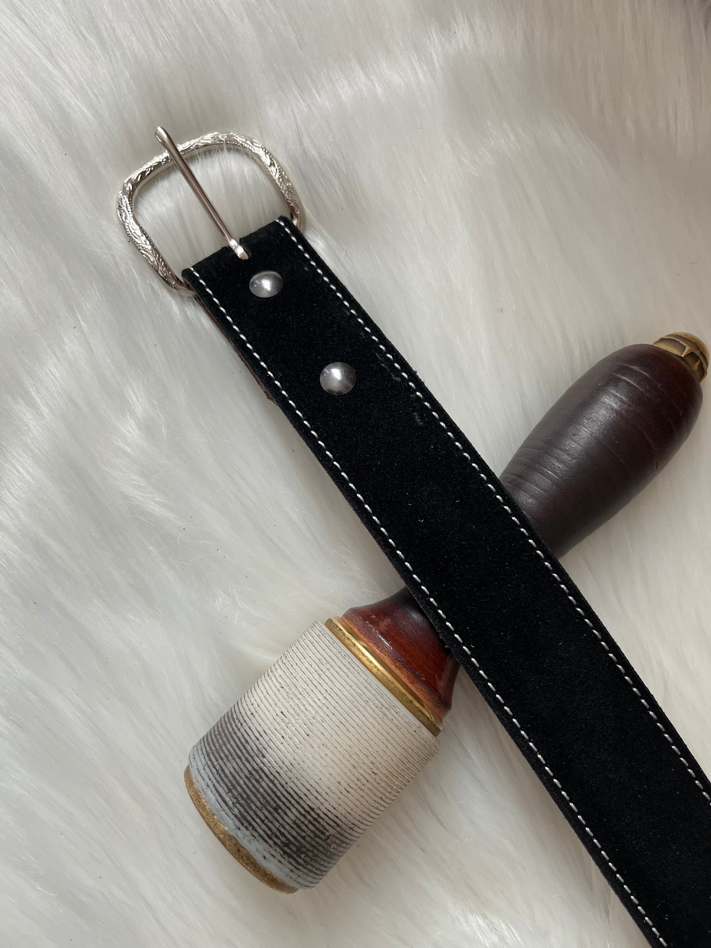 Black suede belt   Single stitching