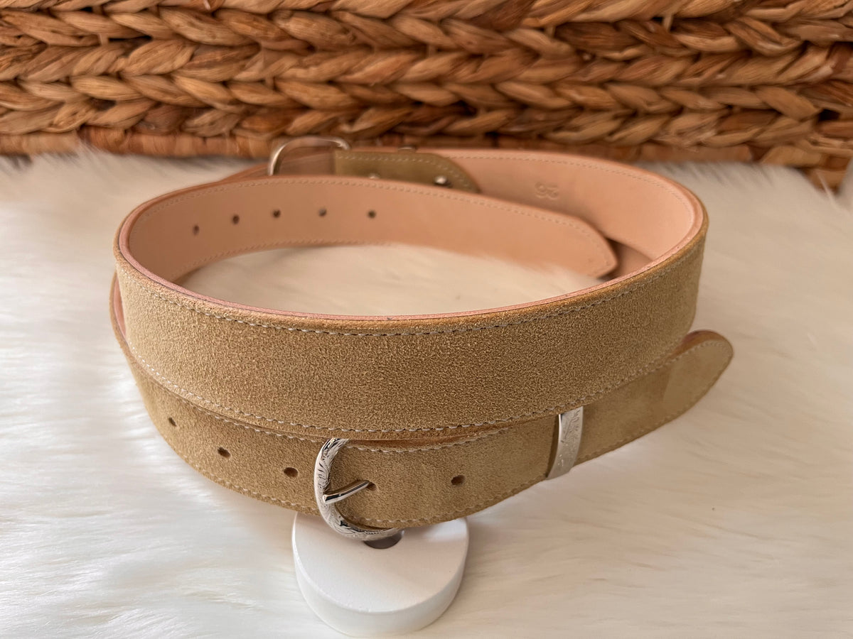 Beige Suede Belt  single stitching