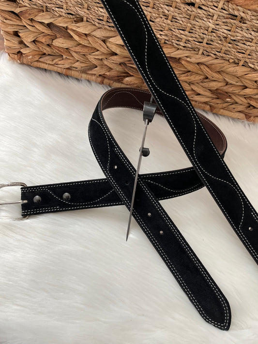Black suede belt  River Stitching