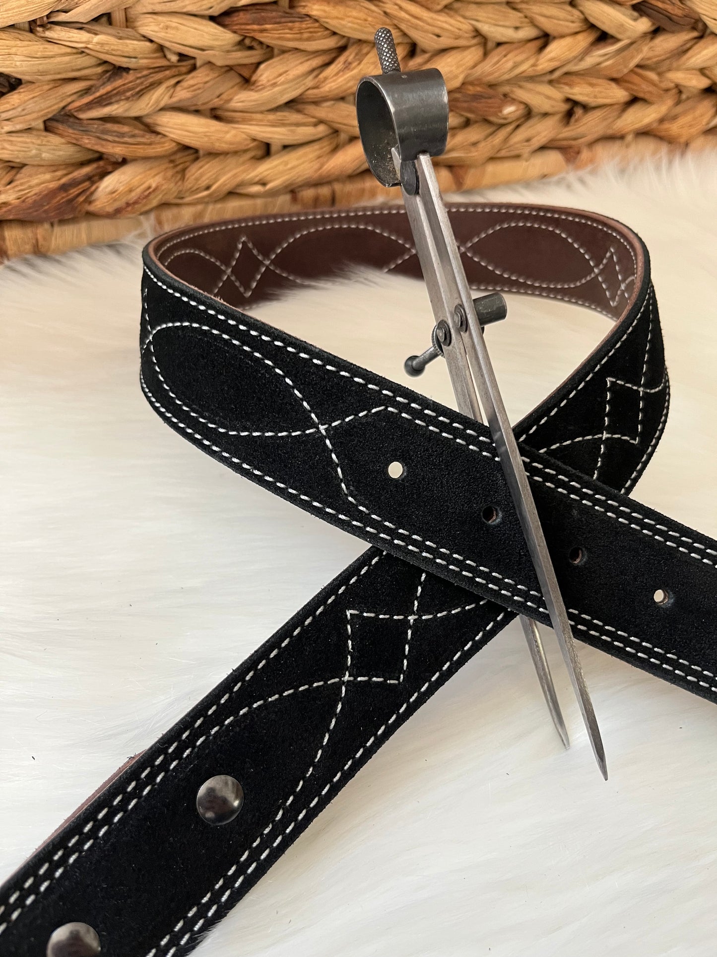 Black suede belt   Gunslinger stitching
