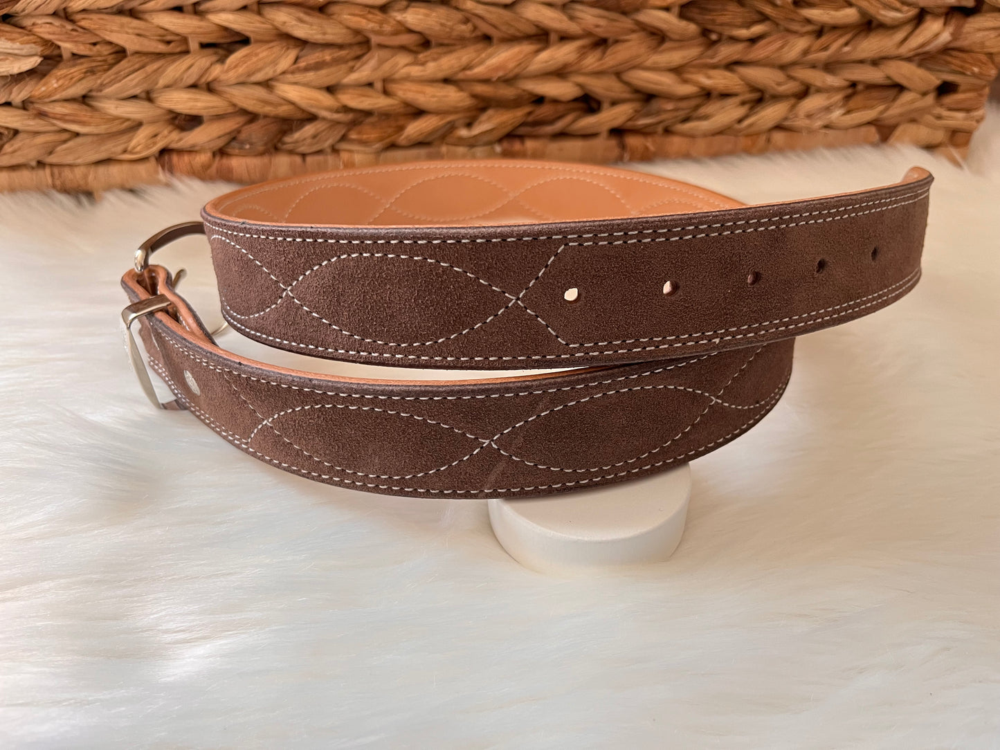 Medium Brown suede belt oval stitching