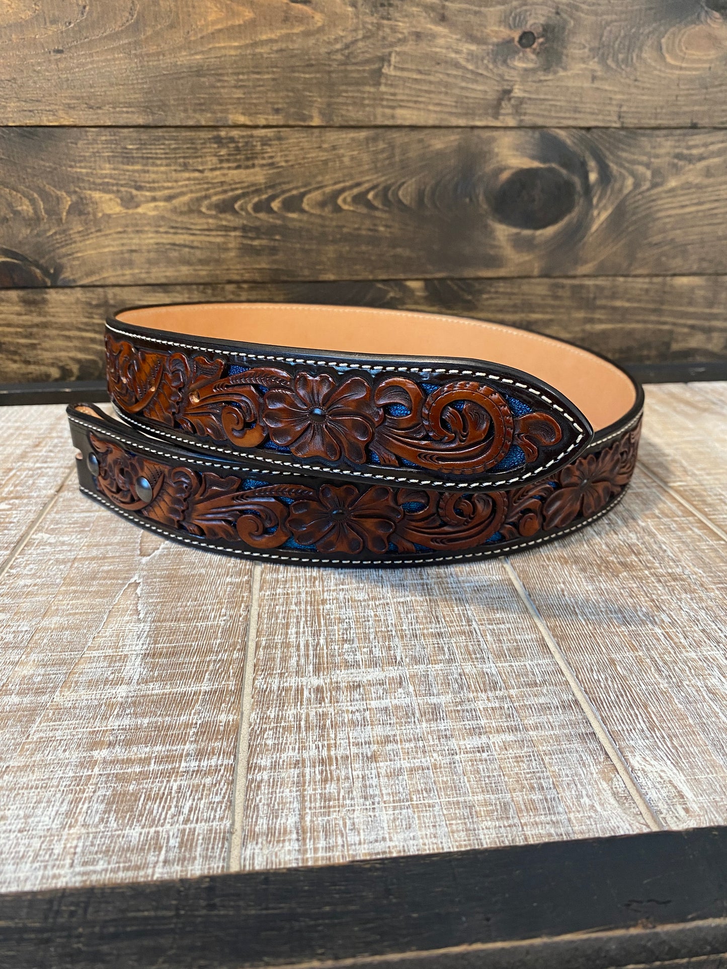 Size 32 candy blue inlayed belt