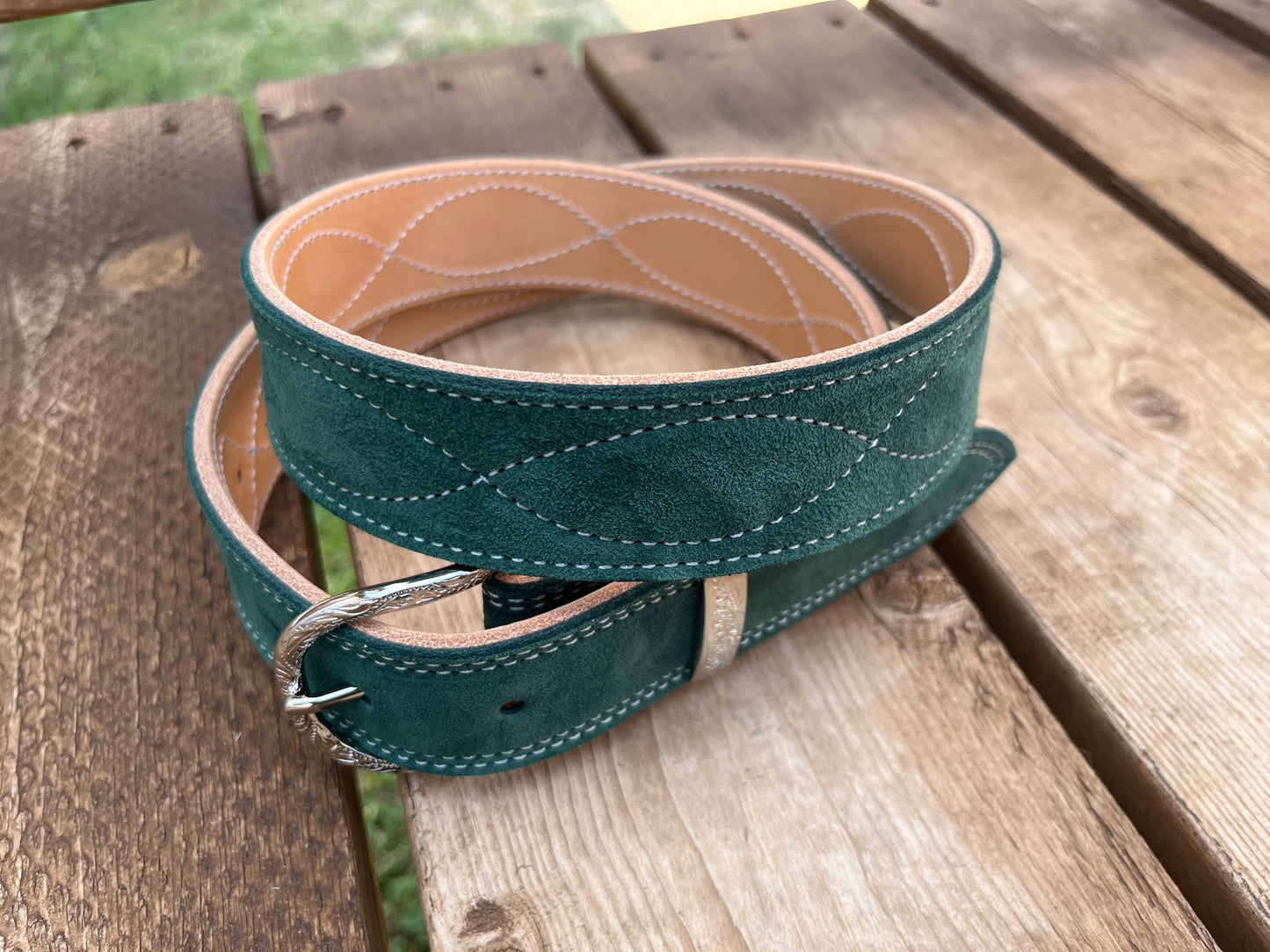 Green suede belt